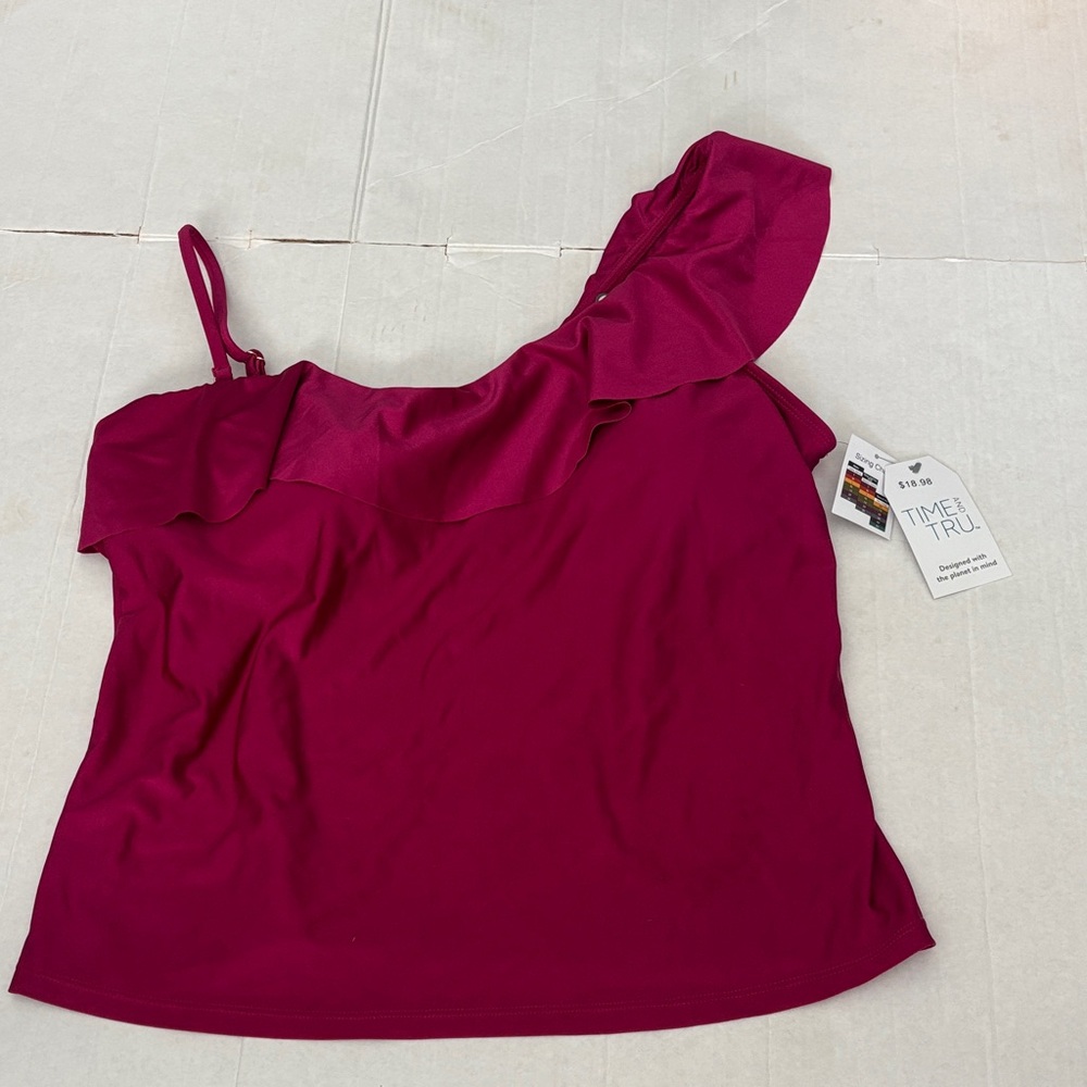 Time and Tru Women's One-Shoulder Ruffle Camisole - Deep Red